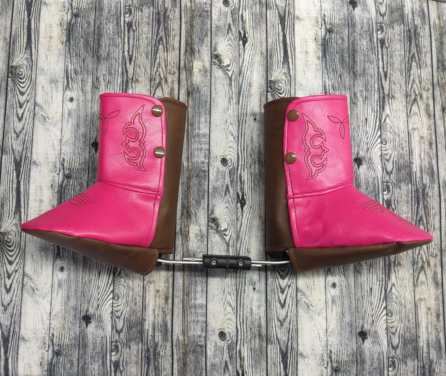 3-4 Pink/Brown Leather & Pink Cotton + Western Embroidered Design