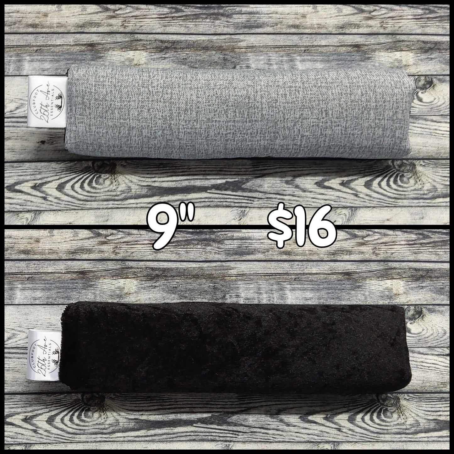 9" Grey Canvas & Black Velvet