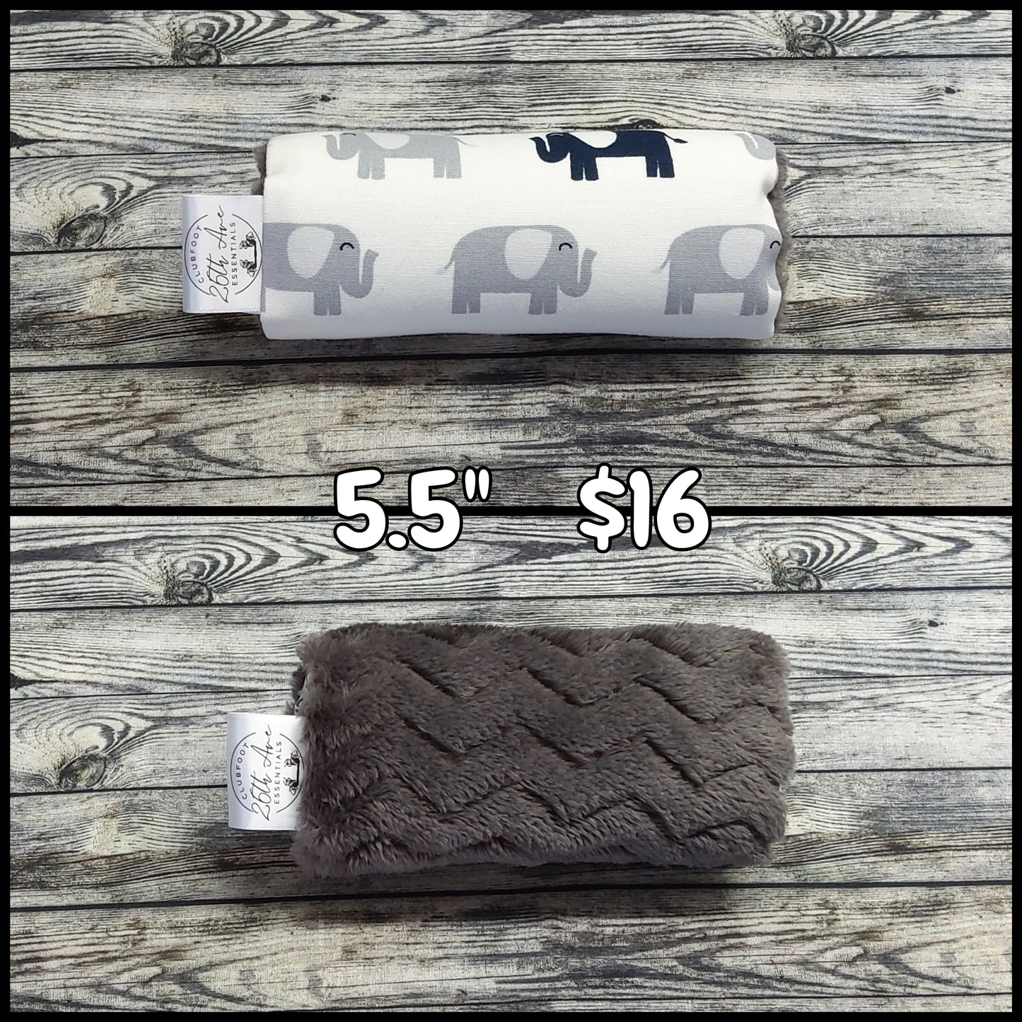 5.5" Navy & Grey Elephants & Charcoal Chevron Faux Fur