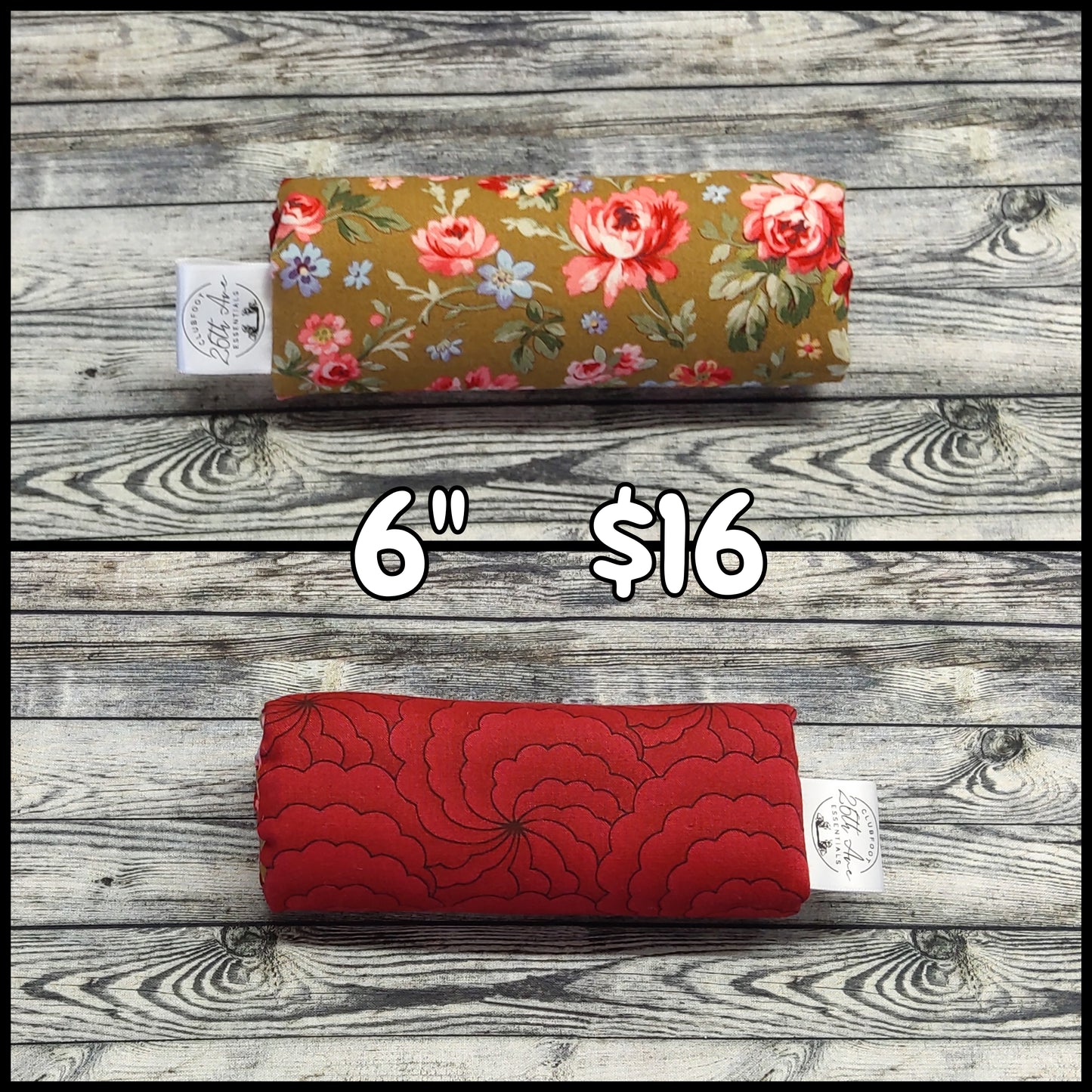 6" Red Flowers on Beige & Red/Black Rose