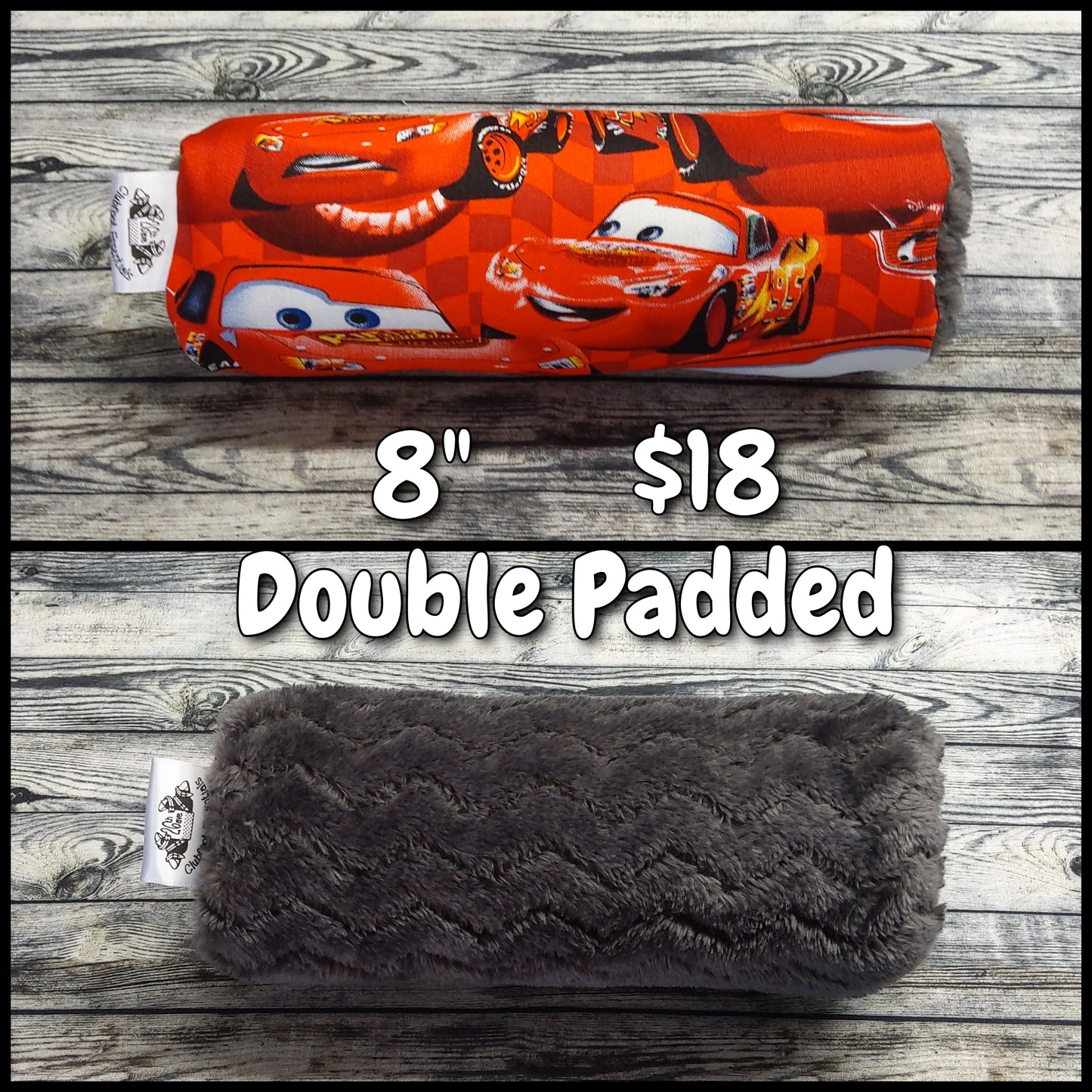 8" Red Lightning McQueen & Charcoal Chevron Faux Fur + extra padding