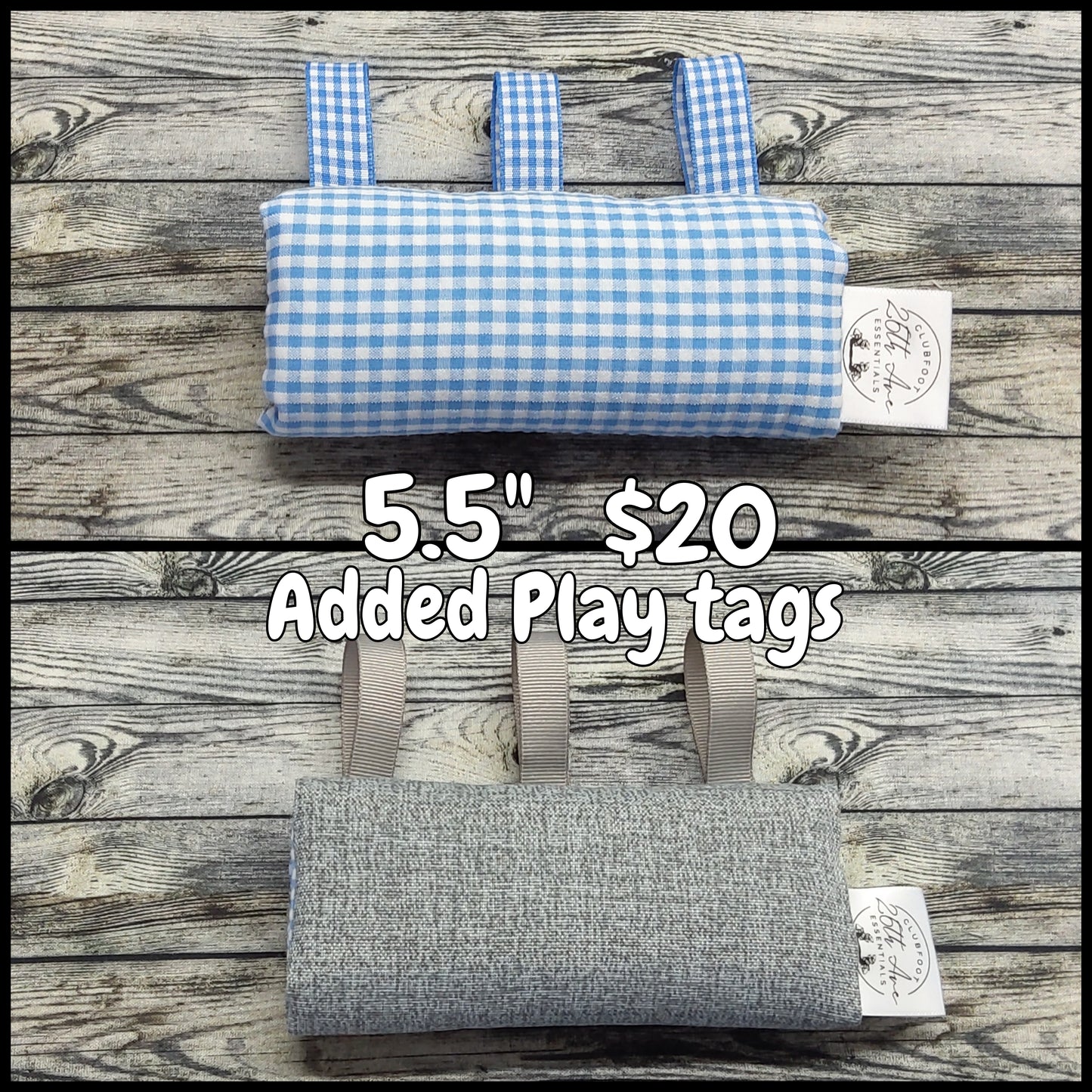 5.5" Blue Gingham & Grey Canvas + Play Tags
