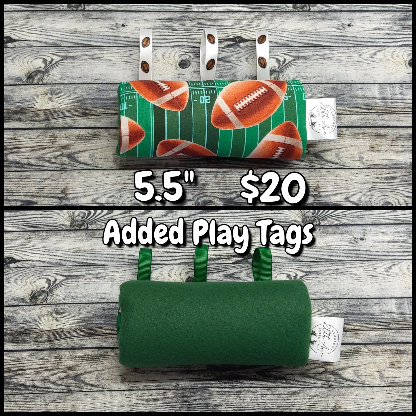 5.5" Footballs & Green Fleece + Play Tags