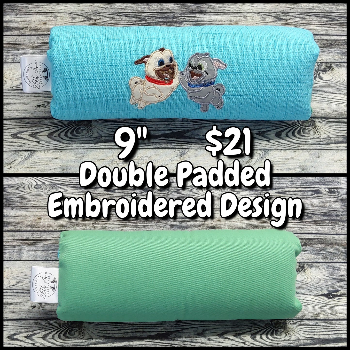 9" Aqua Canvas + Puppy Dog Buds Embroidered Design & Green Canvas + Extra Padding