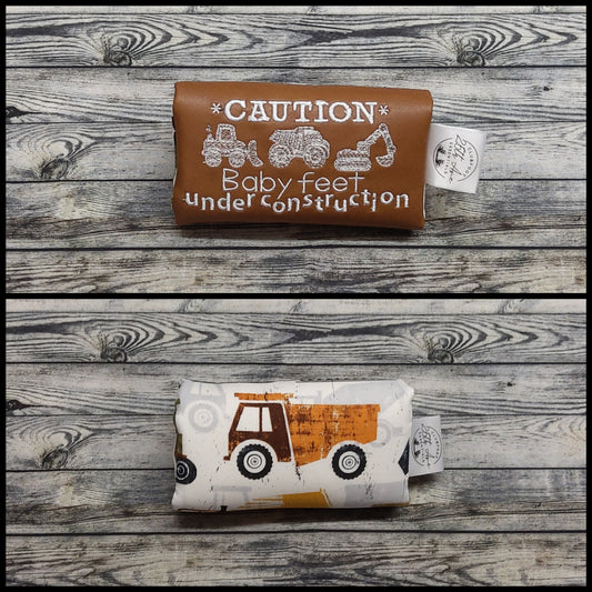 5" Caramel Leather + "Caution Baby feet under construction" Embroidery Design & Construction