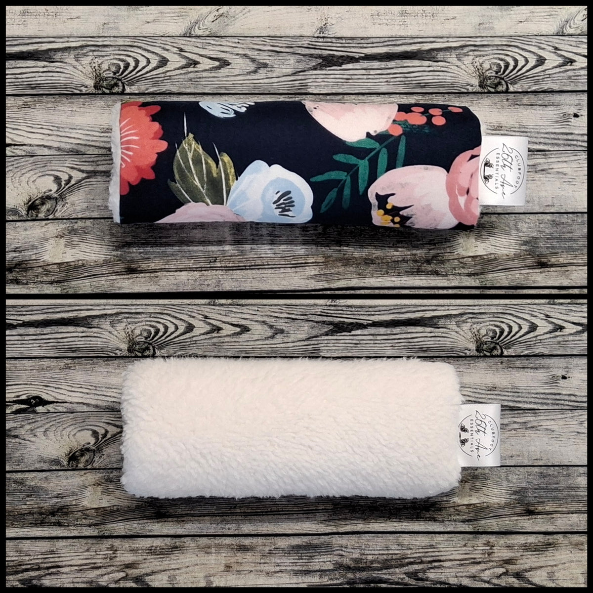 6.5" Navy Floral & White Faux Fur
