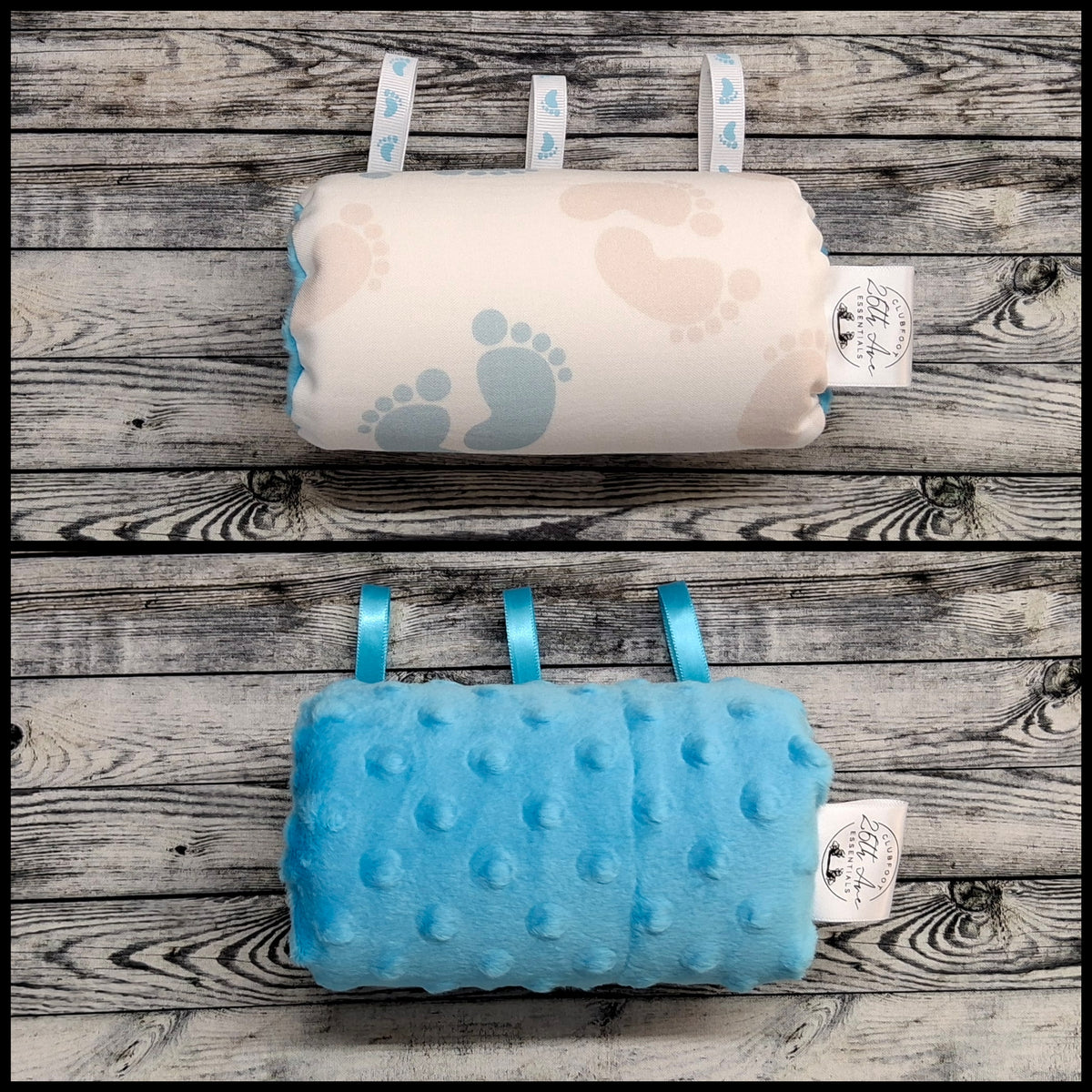 5.5" Baby Blue Feet & Aqua Minky + Play Tags + extra padding