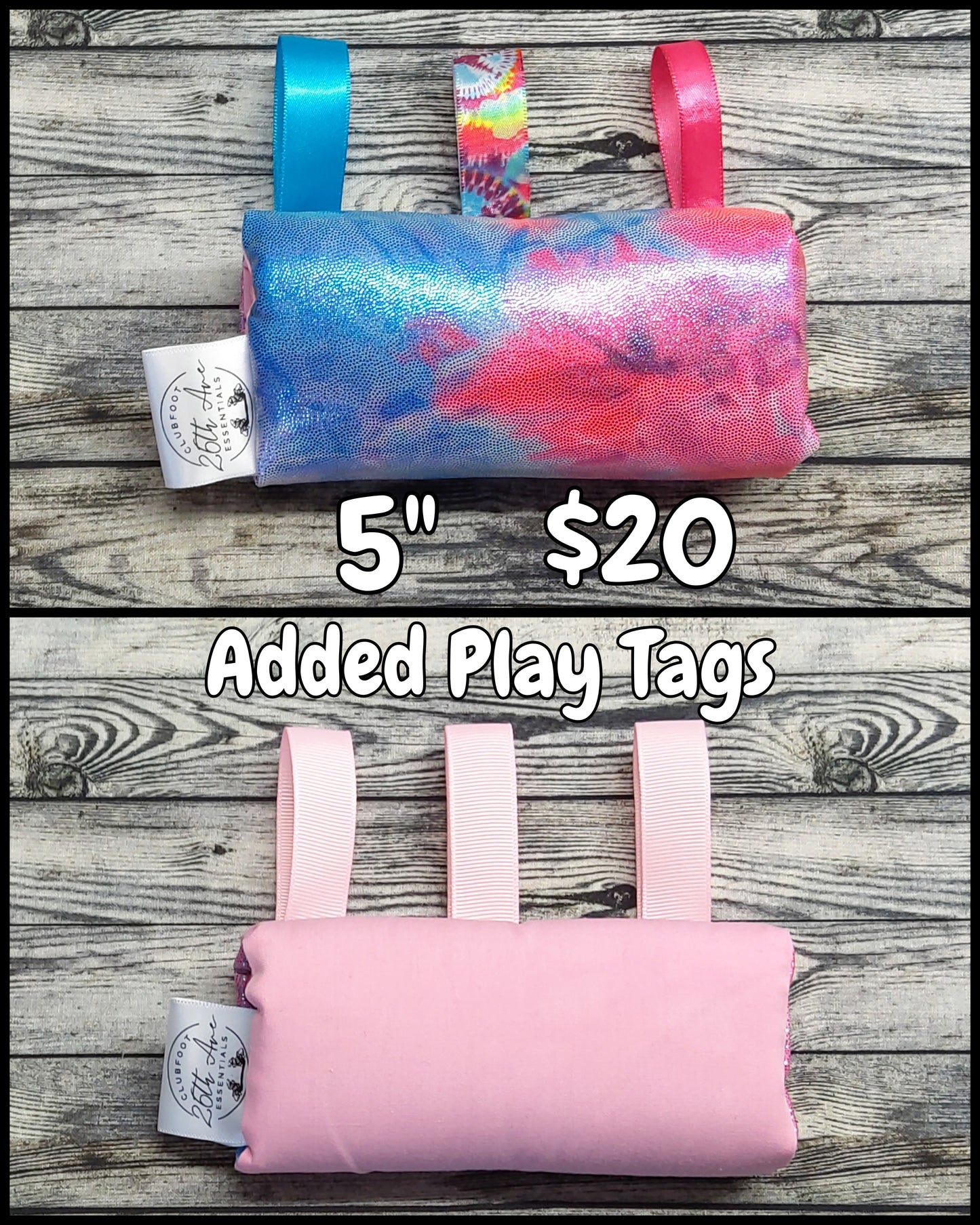 5" Pink/Blue Tie Dye & Pink Cotton + Play Tags