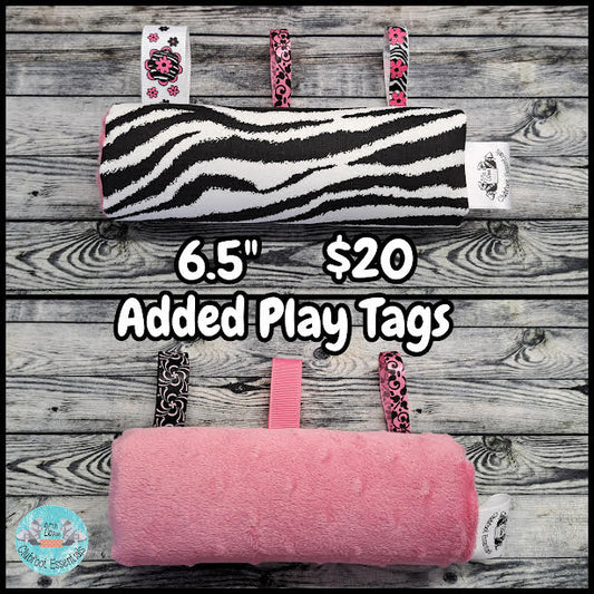 6.5" Zebra Print & Pink Minky + Play Tags